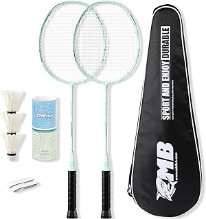 Badminton Racket Set with 2 Carbon Fiber Rackets, 3 Shuttlecocks, 2 Replacement Racket Grip Tapes and 1 Badminton Bag - Perfect for Beginners & Outdoor Games