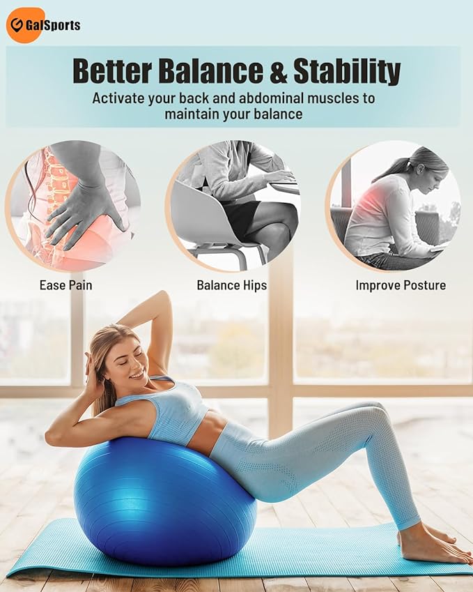 Yoga Ball Exercise Ball for Working Out, Anti-Burst and Slip Resistant Stability Ball,