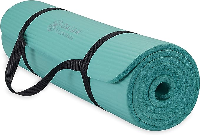 Gaiam Essentials Thick Yoga Mat Fitness & Exercise Mat with Easy-Cinch Yoga