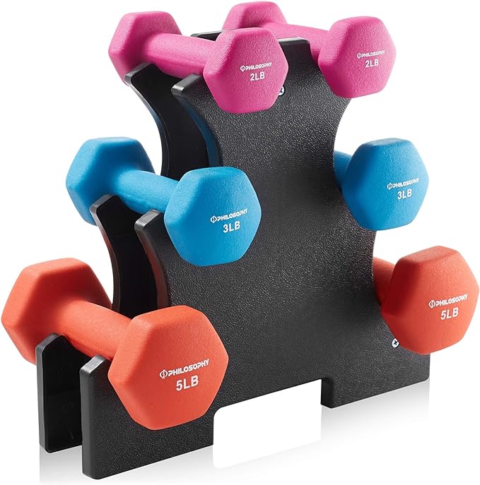 Philosophy Gym Neoprene Dumbbell Hand Weights, Set of 6 with Stand