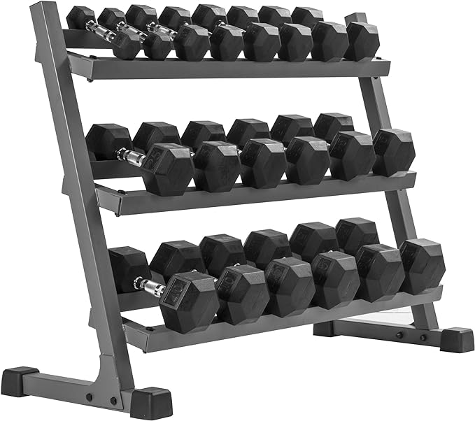 XMARK Rubber Hex Dumbbell Weight Sets, 380 lb to 550 lb Dumbbell Sets With Dumbbell Storage Rack,