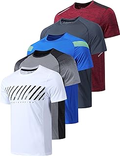 5 Pack Men’s Active Quick Dry Crew Neck T Shirts | Athletic Running Gym Workout Short 