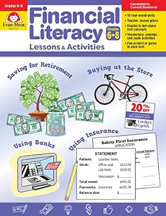 Evan-Moor Financial Literacy Lessons and Activities, Grade 6-8, Homeschool and Classroom Resource Workbook, Learn about Money, Earning, Paying, ... (Financial Literacy Lessons & Activities) Paperback