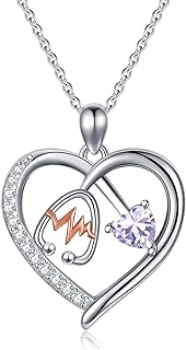 Heart Stethoscope Pendant Necklace for Women 925 Sterling Silver Gemstone 