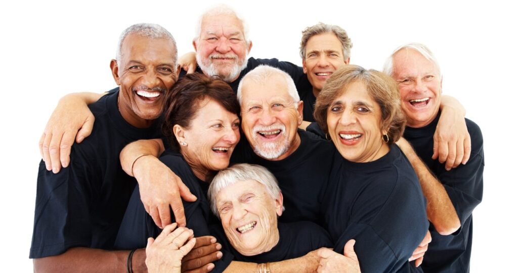 a group of elderly people embracing the beauty of aging